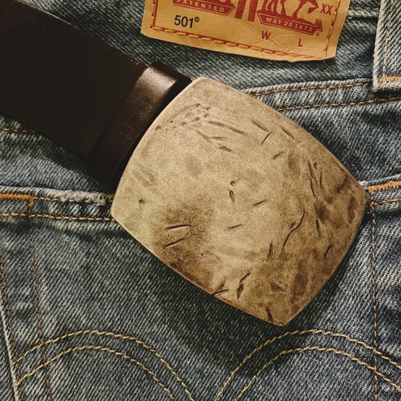 Landes LEATHER BELT w Hammered Silver Buckle - Picture 1 of 5